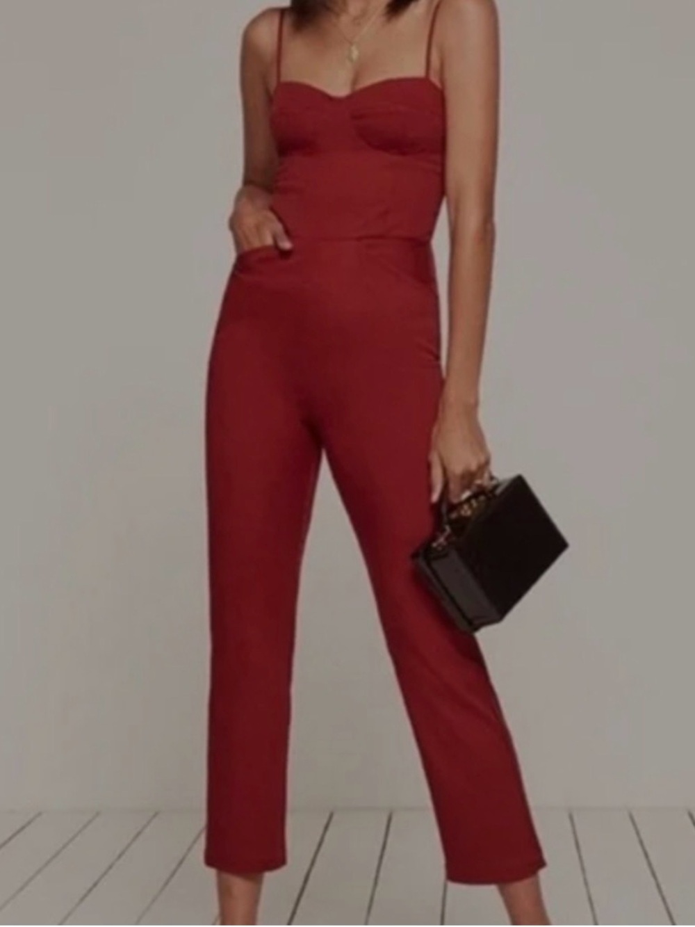 Reformation Norwood Crimson Red Corset Cropped Jumpsuit Womens 4